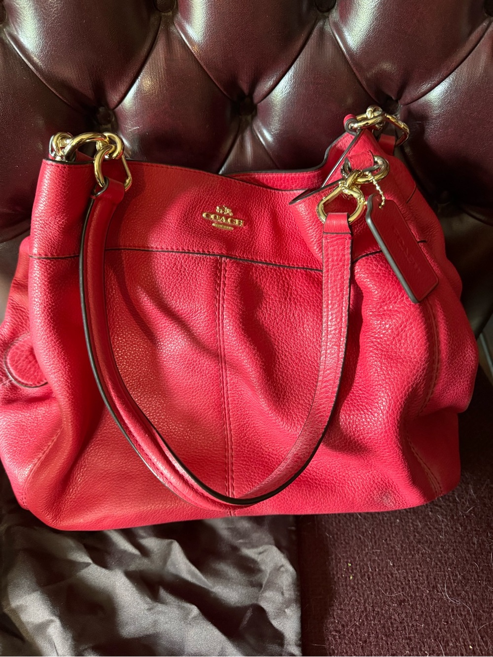 Coach Pink Pebbled Leather Shoulder Hobo with Gold Hardware
